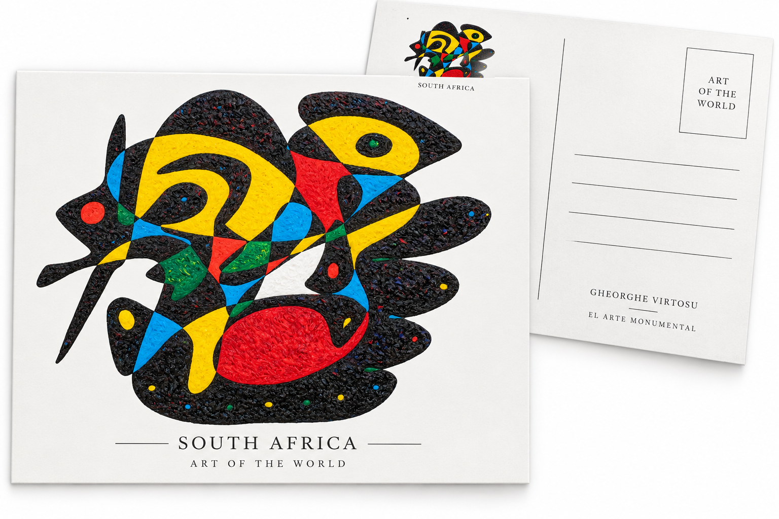 Opera dedicata al Sudafrica di Gheorghe Virtosu presentata su una cartolina